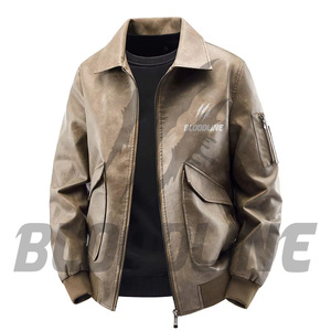BLOODLINE Men's Camouflage PU Bomber <b>Jacket</b> Turn-down Collar Zipper Closure Windproof Casual Autumn Wear - Product Image 1