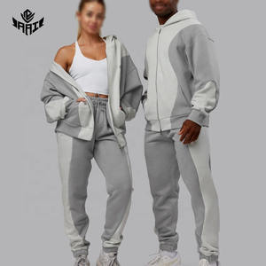 Ensemble de survêtement unisexe personnalisé avec logo, sweat à capuche zippé et pantalon de jogging en molleton, style streetwear, vente en gros OEM - Product Image 1