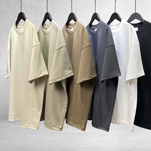 Vintage Oversized Plus Size Men's Solid Streetwear T-Shirt 100% Cotton Breathable <b>Canvas</b> Neck Customizable Drop Shoulder Blank - Product Image 1