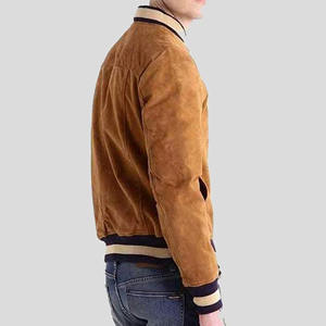 Chaqueta Bomber de Cuero de Ante Marrón para Hombre, Estilo Universitario, Puños Acanalados, Corte Ajustado, Piel de Oveja Suave, Abrigo Casual de Moda - Product Image 2