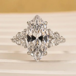 925 Silver Moissanite Jewelry Marquise Cut White <b>Stone</b> with <b>Two</b> Design Side <b>Stone</b> in White Gold Plated Engagement <b>Ring</b> for Women - Product Image 2
