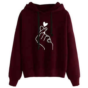 High Quality Women's Hoodie Long Sleeve Knitted <b>Sweatshirt</b> With <b>Heart</b> Hand Print Casual Autumn Wear 100% Cotton Breathable - Product Image 4