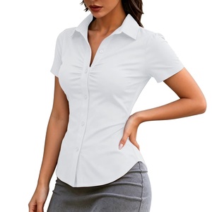 Chemise habillée pour femme à manches courtes 100 % coton, coupe moderne, élégante et confortable, respirante et écologique BD - Product Image 2