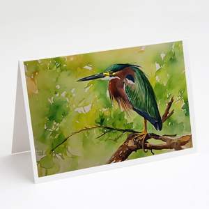 Whimsical A7 Size 5x7 Green Heron Blank Note <b>Cards</b> Pack of 8 with Envelopes Green Heron <b>Greeting</b> <b>Cards</b> - Product Image 1