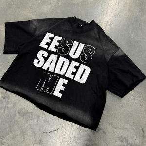 เสื้อยืดโอเวอร์ไซส์สีดำสำหรับผู้ชาย แขนสั้น คอกลม สไตล์สตรีท ผ้าคอตตอนเจอร์ซีย์ พิมพ์ลายพระเยซูช่วยฉัน ดีไซน์ตัวอักษรด้านหน้า - Product Image 5