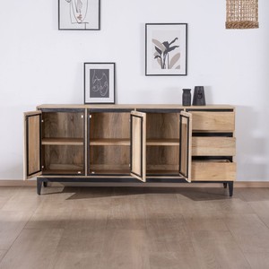 Vandana Autumn Living two-tone, sleek <b>sideboard</b> in natural and black mango wood, 180 cm, with 3 doors and drawers - Product Image 4