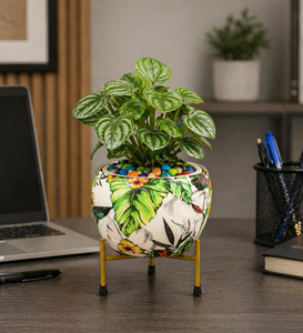 Pot de fleurs décoratif en métal Meenakari Pitalnagi fait main, récipient artistique traditionnel pour plantes d'intérieur et d'extérieur, maison - Product Image 1