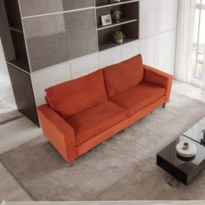 Divano Multoposto in Velluto a Coste Arancione, Stile Moderno, Tinta Unita, Braccioli Arrotolati, Lavabile, per Soggiorno, Ufficio e Seminterrato - Product Image 4