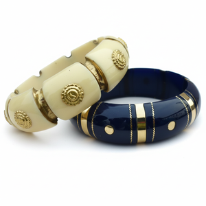 Bracelets vintage en résine avec incrustations en laiton - Bracelets ethniques colorés faits à la main, cloutés, bijoux bohèmes classiques, vente en gros 2026 - Product Image 1