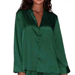 Conjunto de Pijamas Elegantes de Alta Calidad para Mujer, Transpirables, de Satén, 2 Piezas, Mangas Largas, Cuello Camisero, Cintura Elástica - Product Image 6