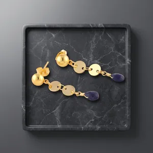 Pendientes de Tanzanita Natural en Forma de Pera Pequeña, de Latón con Baño de Oro de 18k, con Cadena y Diseño de Gema, Pendientes Colgantes de Moda - Product Image 6