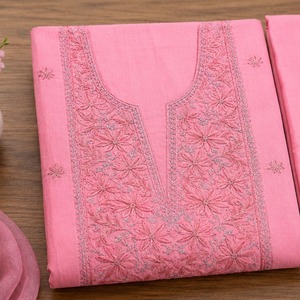 Unstitched Baby Pink <b>Chikankari</b> Cotton <b>Suit</b> for Women Hand Embroidered Design - Product Image 4