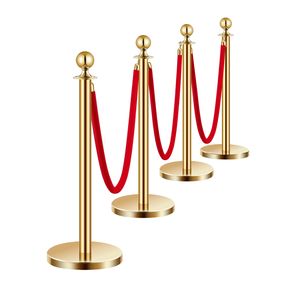 Set di 4 Barriere di Controllo Folla con Corde in Velluto e Pali in Acciaio Inox, 3 Pali Rossi in Velluto, Attrezzatura per Ristoranti e Hotel - Product Image 5