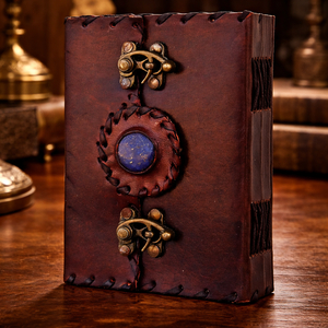 Journal en cuir noir gaufré fait main - Grimoire antique à double fermoir avec 100 feuilles et papier à bords festonnés vintage - Cadeau - Product Image 1