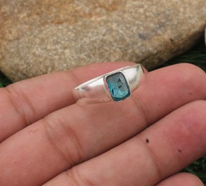 925 Sterling <b>Silver</b> Blue Topaz Rectangle <b>Ring</b> Natural Sky Blue Topaz Gemstone <b>Emerald</b> Cut <b>Ring</b> Handmade Fashion Jewelry Wholesal - Product Image 1