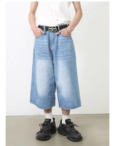 Shorts en jean mi-long tendance pour homme, coupe droite et large, décontractés, boutonnés, en denim tissé à séchage rapide – Collection Printemps-Été 2025 - Product Image 3