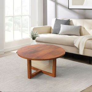 Mesa de centro redonda de madera maciza, mesa auxiliar de té, muebles artesanales para sala de estar, comedor, casa de campo, decoración de hotel - Product Image 5