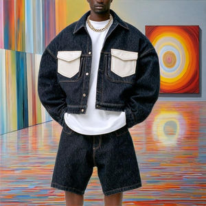 ชุดสูทยีนส์แบบกระดุม ระบายอากาศได้ดี สไตล์สตรีทแวร์ สองชิ้น กางเกงทรงตรง แจ็คเก็ตผ้าดิบญี่ปุ่น ผลิตตามสั่ง - Product Image 4