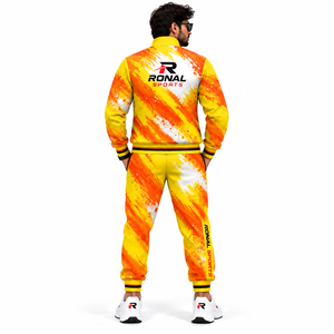 Men's Full-Length Tracksuit Yellow Orange Hand-Painted Print Sporty Jogging Wear with Side Pockets Training Track <b>Suit</b> For Men - Product Image 4