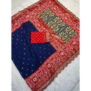 Hermoso Sari Bordado con Borde de Encaje de Lentejuelas, Producto de Tela Premium - Product Image 4