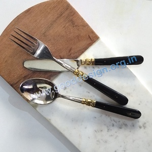 Ensemble de couverts de luxe modernes en acier inoxydable avec finition miroir et manche en os antique pour les fêtes - Product Image 6