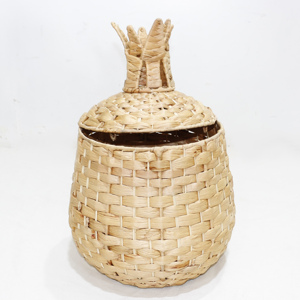 Panier de rangement décoratif en jacinthe d'eau naturelle tressée en forme d'ananas avec couvercle - Product Image 5