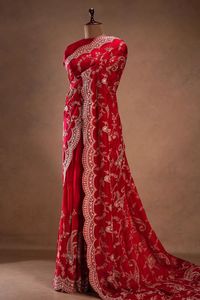 Sari Rojo Real para Novia con Bordado Intenso, Sari de Diseño para Bodas y Fiestas Indias para Mujer - Product Image 5