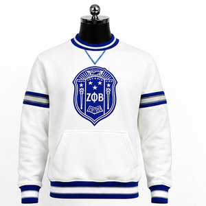 Sweat-shirt à col rond blanc pour homme ZΦB avec logo bleu, coupe classique, décontracté, pour l'automne - Product Image 4