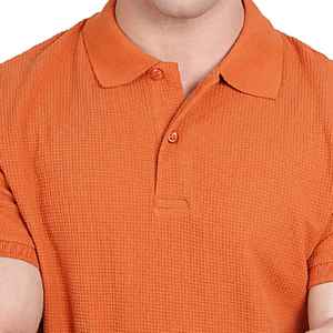 High Quality Custom Orange Colour <b>Waffle</b> Knitted Polo T <b>Shirts</b> For Men Custom Logo & All Colours Sizes - Product Image 5