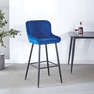 Ensemble de 2 tabourets de bar à hauteur de comptoir, pieds en métal noir avec revêtement en velours, pour pub, restaurant, îlot de cuisine - Disponible en bleu - Product Image 2