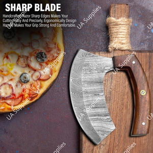 Couteau Inuit Ulu en acier Damas avec manche en bois et os, écologique, personnalisable, OEM/OBM, vente en gros, haute qualité, industriel - Product Image 6