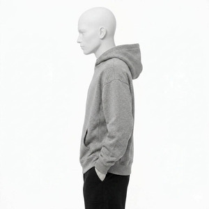 Sudadera con Capucha Extra Grande para Hombre, Color Gris Sólido, Algodón French Terry, Corte Casual, Largo Regular, Diseño con Bolsillos, Ropa de Otoño - Product Image 2
