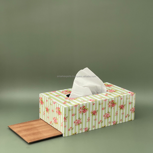 Wooden <b>Tissue</b> Box Holder Napkin Dispenser Decorative <b>Facial</b> <b>Tissue</b> Case Tabletop Towel Organizer Floral Print Cover - Product Image 5
