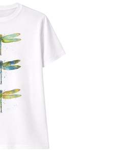 Camiseta Blanca Personalizada con Gráfico de Libélula para Mujer, Algodón Suave, Manga Corta, Casual, Verano, Estética Natural, Estampado, Corte Holgado - Product Image 3