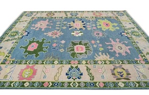 พรมพื้นที่สูง9x12ขนแกะ mohwak แบบถักมือ & ผ้าฝ้ายสไตล์ย้อนยุคสำหรับชุดห้องนั่งเล่น - Product Image 3