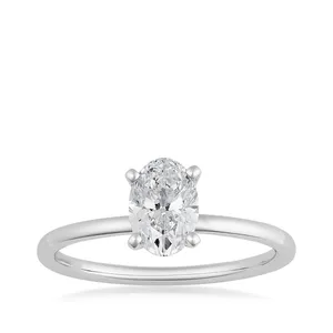 Bague solitaire en diamant ovale cultivé en laboratoire, or blanc massif 18 carats, 1,00 ct, E VS, certifiée IGI, classique, quatre griffes, bande fine, pour femme - Product Image 1