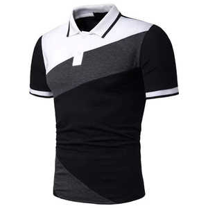 Polo asymétrique color-block pour homme 2026 – Coupe ajustée décontractée élégante à manches courtes – Haut de sport noir, blanc et gris - Product Image 2