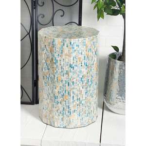 Multi Color Shell Hexagon Accent <b>Stools</b> Mother of Pearl Handcrafted Mosaic Small Side <b>Table</b> For Living Room Bedroom Decor - Product Image 4