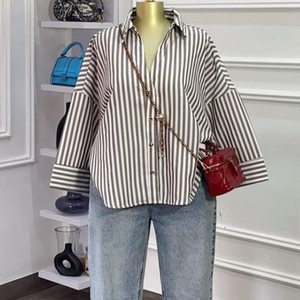 Camisa de Mujer, Azul Claro, Corte Holgado, con Botones, Manga Tres Cuartos, Estilo Casual, Color Sólido, Popelina, Cuello Camisero - Product Image 6