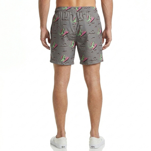 Shorts de bain pour hommes à séchage rapide avec doublure de compression intégrée, imprimé dinosaure de dessin animé, short de plage, usine de vêtements Sialkot - Product Image 4
