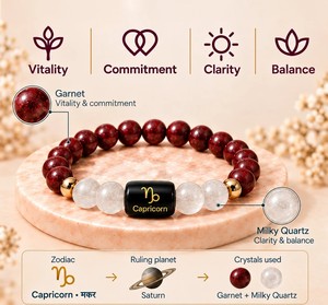 Pulsera del Zodiaco Capricornio al por Mayor, Pulsera de Cuentas de Cristal de Cuarzo Lechoso y Granate Natural, Joyería de Piedras Preciosas de Astrología Personalizada para Mí - Product Image 2