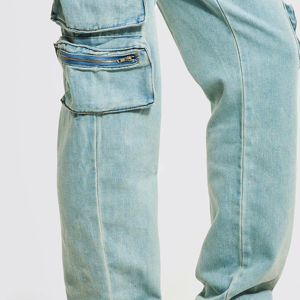 Jeans Cargo Azul Claro para Hombre, Corte Holgado, Cintura Media, Estilo Casual Urbano, Ropa de Primavera - Product Image 6