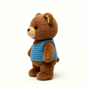 Oso de peluche con camisa azul a rayas, oso de peluche vestido, lindo oso de peluche con ropa, suave oso de peluche marrón. - Product Image 4