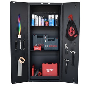 Matte Black Powder Coated Steel 0 Drawer 3 Shelf <b>Tool</b> <b>Cabinet</b> Family keywords: for Garage Workshop Storage Use - Product Image 3