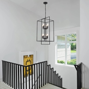 Lustre Lanterne Moderne en Gros, Suspension Cage Haute Noire Mate, Prix Usine, Lampe Suspendue Rectangulaire à Cadre Métallique - Product Image 6