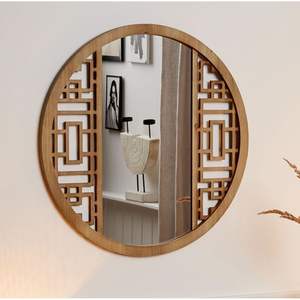 Cadre de miroir mural en bois opulent avec une texture riche qui rehausse l'ensemble de la présentation intérieure - Product Image 6