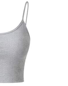 Ensemble décontracté deux pièces gris clair pour femme : crop top côtelé à fines bretelles et short à cordon de serrage – Vente en gros fabricant - Product Image 4