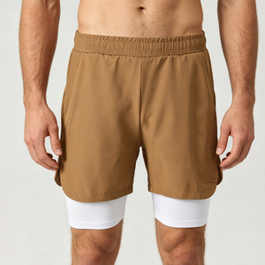 Pantalones Cortos Deportivos 2 en 1 para Hombre, Cintura Elástica, Transpirables, Secado Rápido en Cuatro Direcciones, Diseño Sólido, Poliéster, OEM y ODM, Logotipo Personalizado, Hasta la Rodilla - Product Image 2
