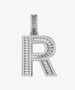 <b>Iced</b> <b>Out</b> Moissanite Letter R Pendant Rhodium Plated 925 Silver <b>Chain</b> Unisex Everyday Wear Charm Pendant for Womens - Product Image 3