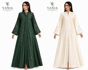 Elegant Embroidered <b>Wool</b> Casual Abaya Women Long Sleeve Floor Length High Neck Floral Pattern Loose Fit Anti-shrink Spring - Product Image 4